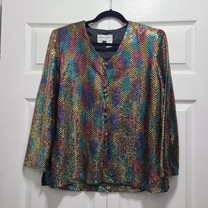 Vtg DRESSY BETSY Vibrant Colorful Sequin Top VINTAGE Blouse‎ LP